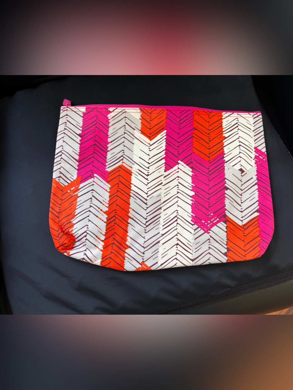 Thirty-One Zipper Pouch Feather Chevron Print Cosmetic Travel Bag NWT